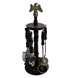 Unbranded Bar Tool Set Carousel Stand Brown Good Vintage Brass Eagle MCM 6pc‎